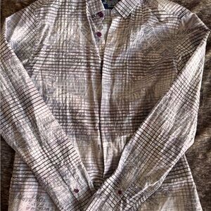 Desigual Men's Button-Down Shirt in White and Maroon Stripes